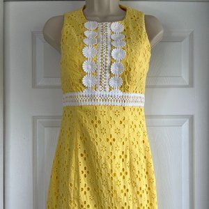 Lilly Pulitzer NWOT Yellow Eyelet Raille Dress with Crochet Trim Size 0